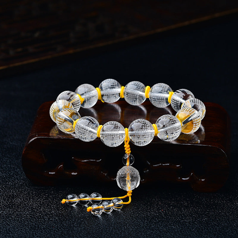Wear FengShui Tibet White Crystal Half Demon Half Buddha Heart Sutra Lotus Healing Bracelet