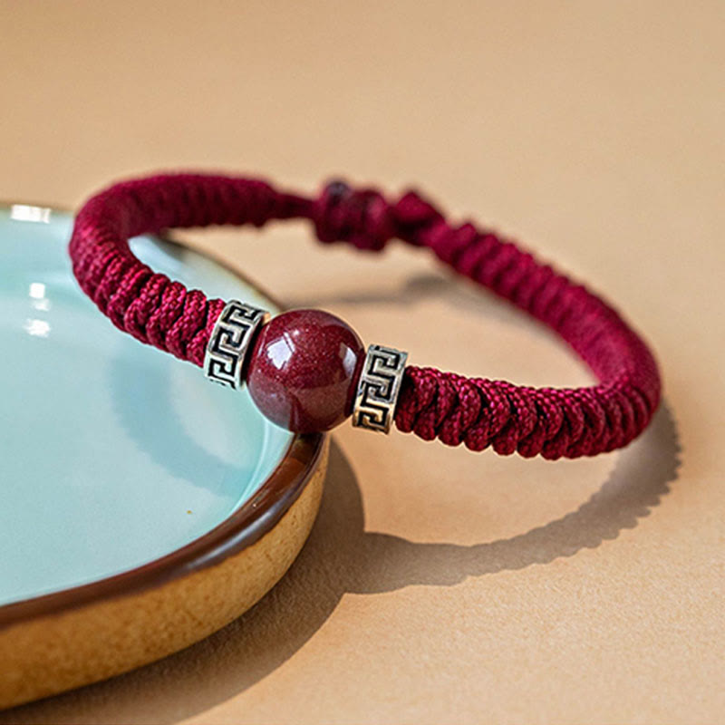 Wear FengShui 925 Sterling Silver Natural Cinnabar Bead Calm Handmade Braided String Bracelet