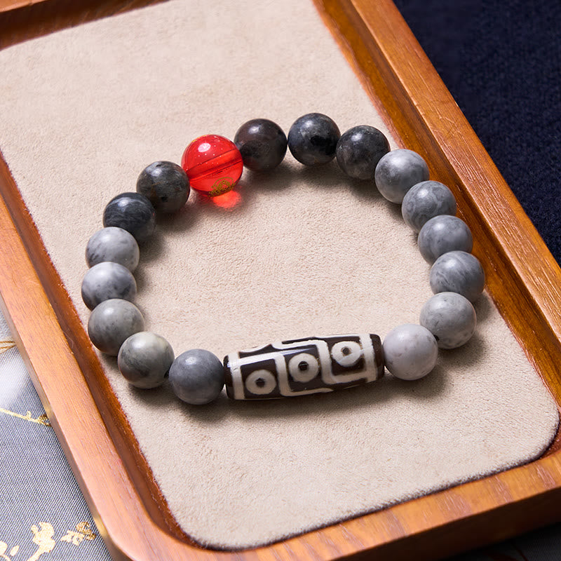Wear FengShui Tibetan Nine-Eye Dzi Bead Picasso Jasper Positive Bracelet