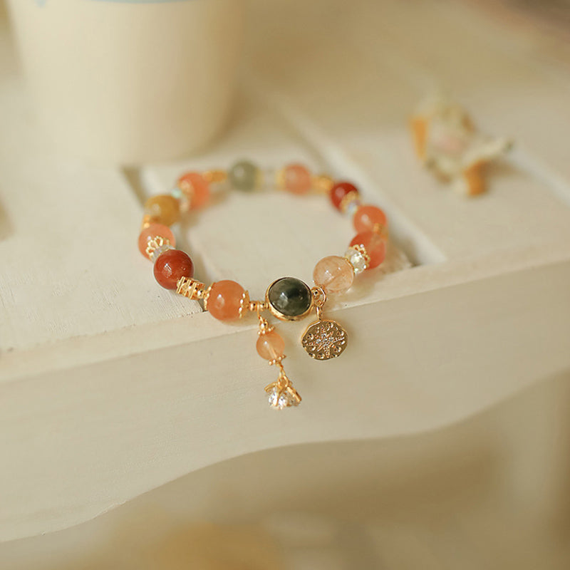 Wear FengShui Natural Multicolored Rutilated Quartz Eight-pointed Star Flower Wealth Bracelet