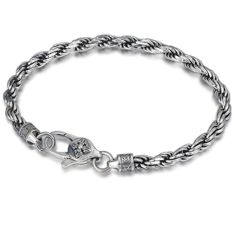 Wear FengShui 925 Sterling Silver Tibet Om Mani Padme Hum Double Dorje Vajra Twisted Design Peace Love Bracelet