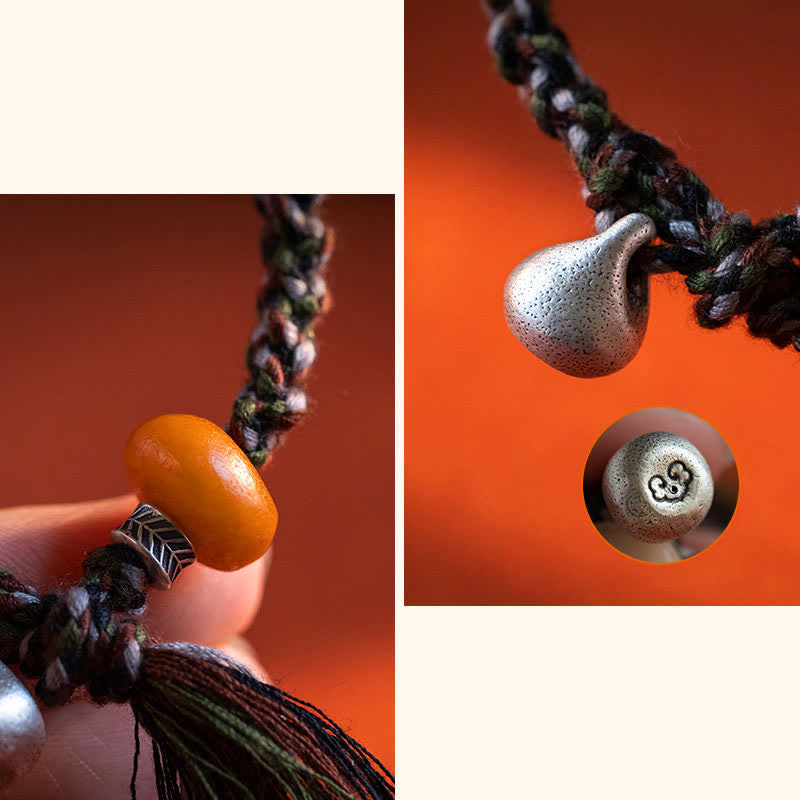 Wear FengShui 990 Sterling Silver Tibetan Handmade Amber Steelyard Weight Wish Protection Bracelet