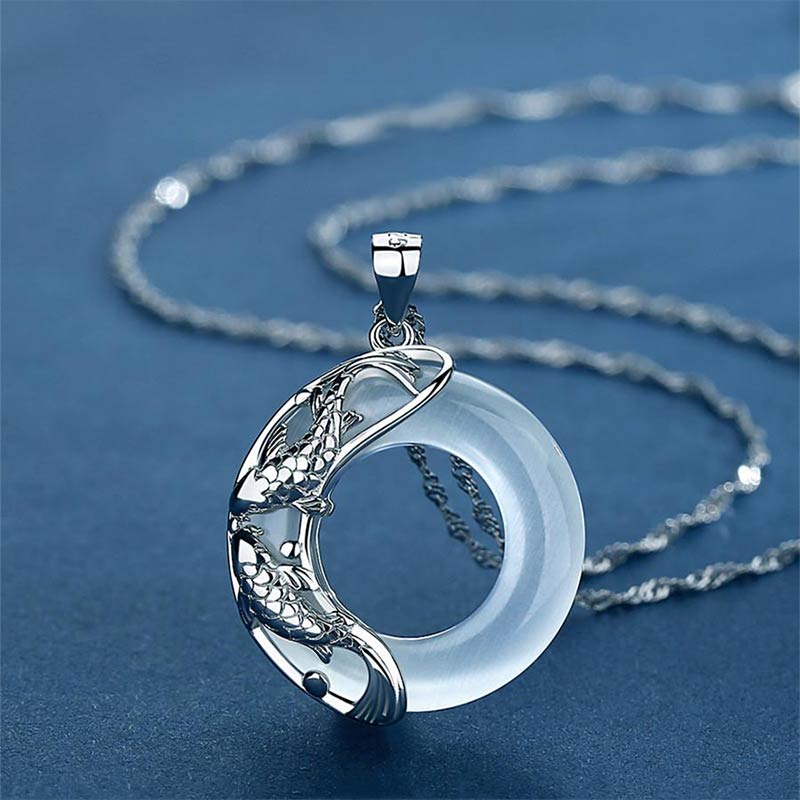 Wear FengShui Natural White Jade Koi Lucky Necklace