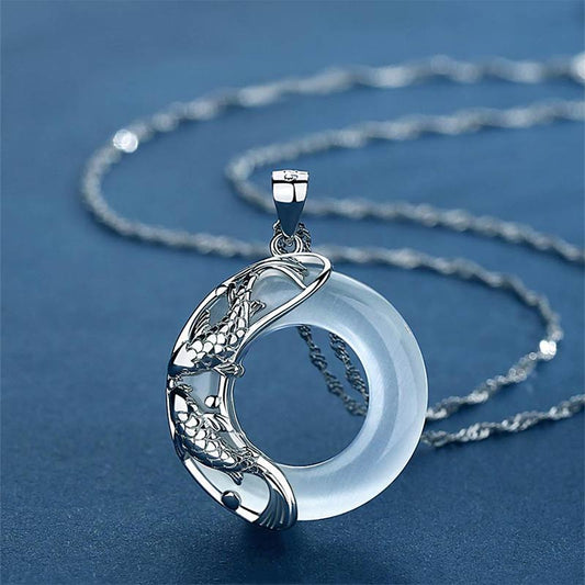 Wear FengShui Natural White Jade Koi Lucky Necklace