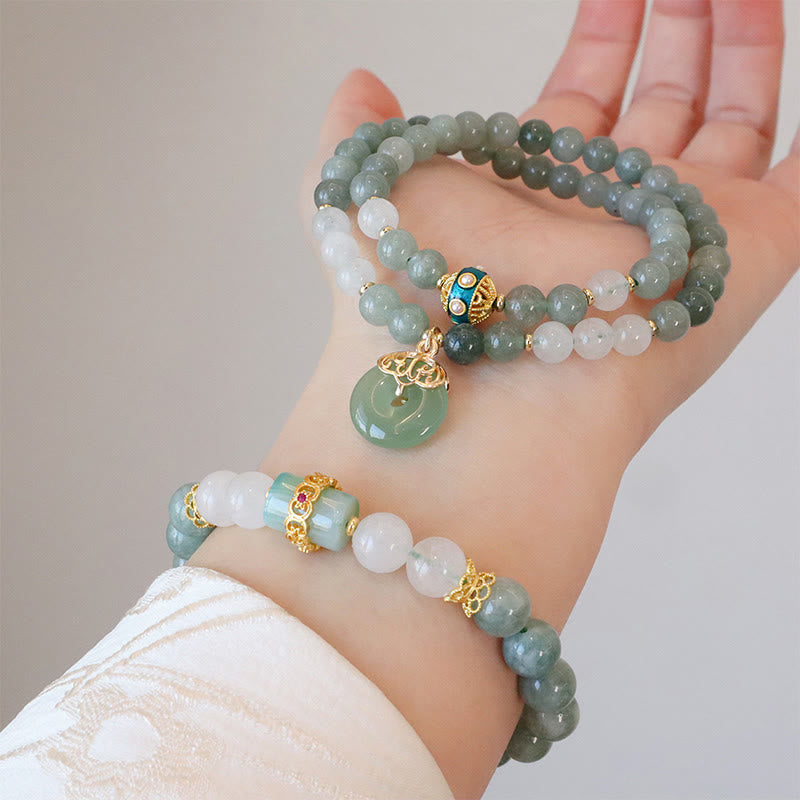 Wear FengShui Single Double Layer Jade Peace Buckle Luck Bracelet