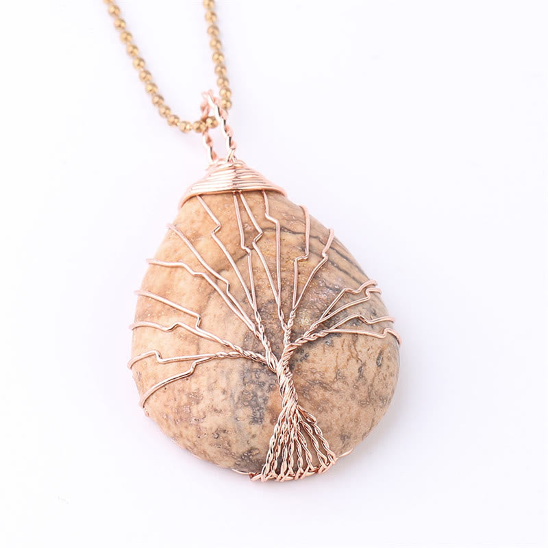Wear FengShui Natural Quartz Crystal Tree Of Life Healing Energy Necklace Pendant