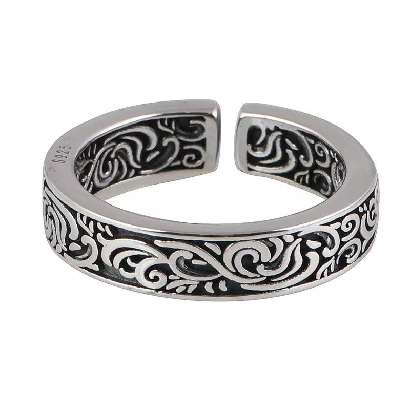 Wear FengShui Tang Dynasty Flower Design Copper Luck Adjustable Ring