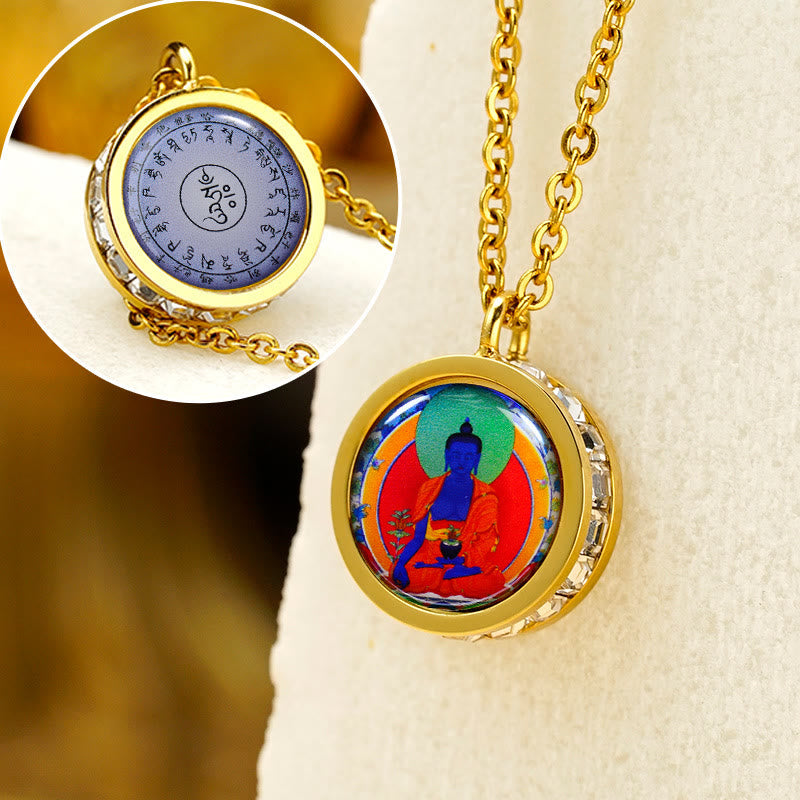 Wear FengShui Tibetan Yellow God Of Wealth Green Tara Buddha Serenity Titanium Steel Necklace Pendant