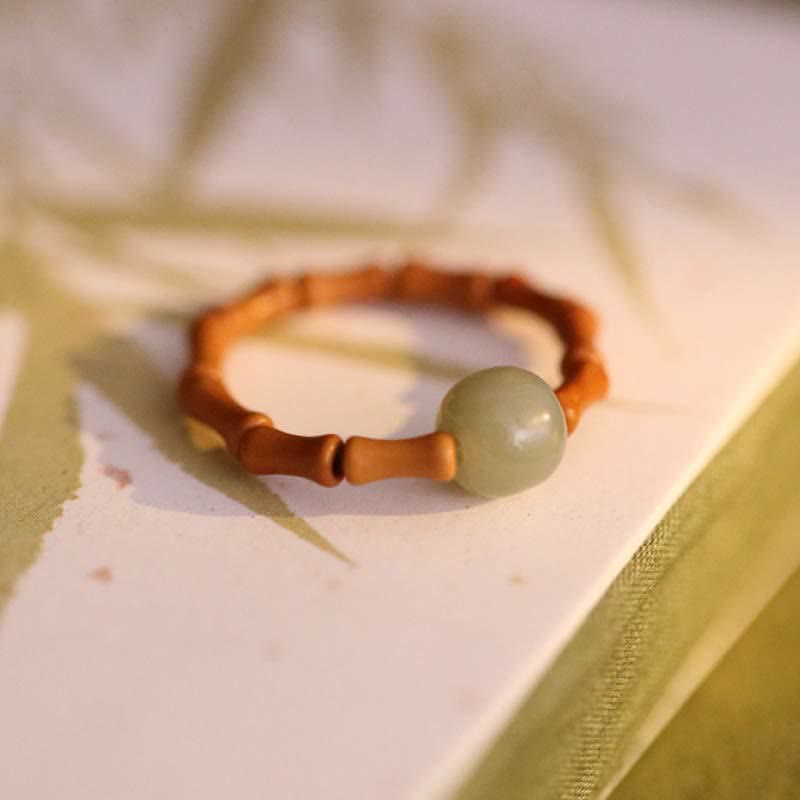 Wear FengShui Hetian Jade Beaded Bamboo Prosperity Luck Ring