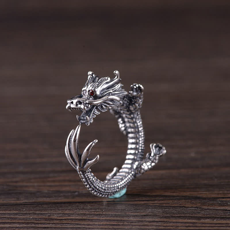 Wear FengShui 925 Sterling Silver Dragon Luck Protection Ring