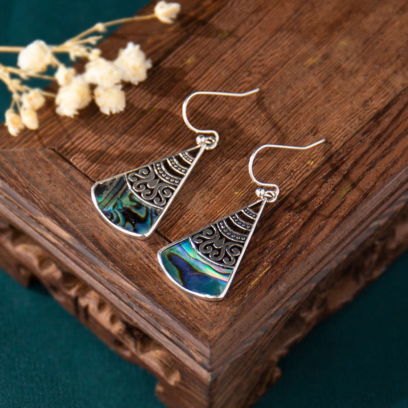Wear FengShui Copper Tridacna Stone Hollow Pattern Blessing Drop Earrings