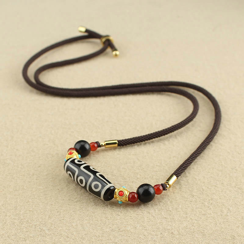 Wear FengShui Tibetan Nine-Eye Dzi Bead Protection Blessings String Necklace Pendant