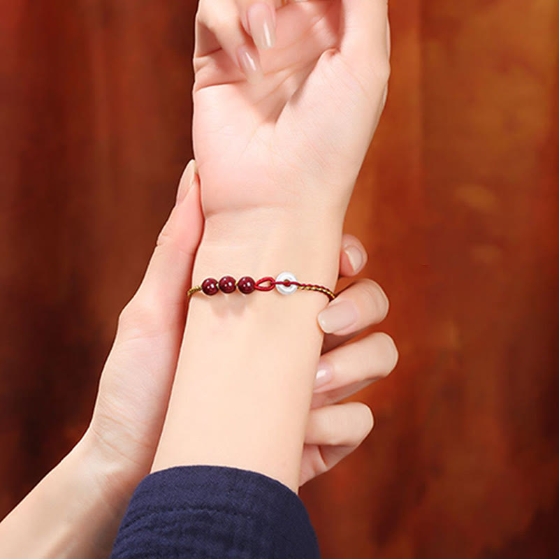 Wear FengShui Natural Cinnabar Jade Peace Buckle Blessing Bracelet