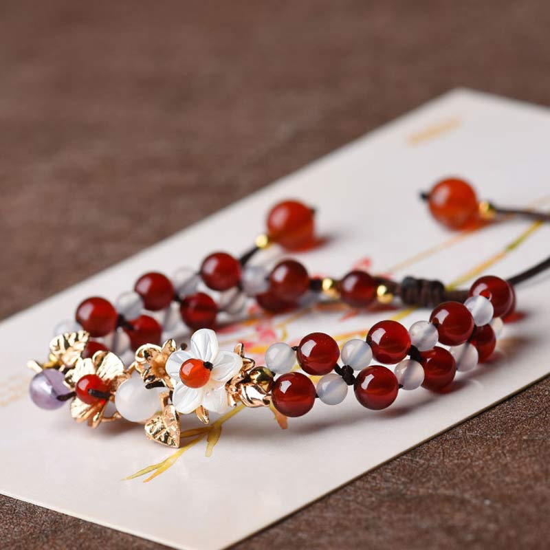Wear FengShui Green Aventurine Garnet Bead Flower Petal Luck Bracelet