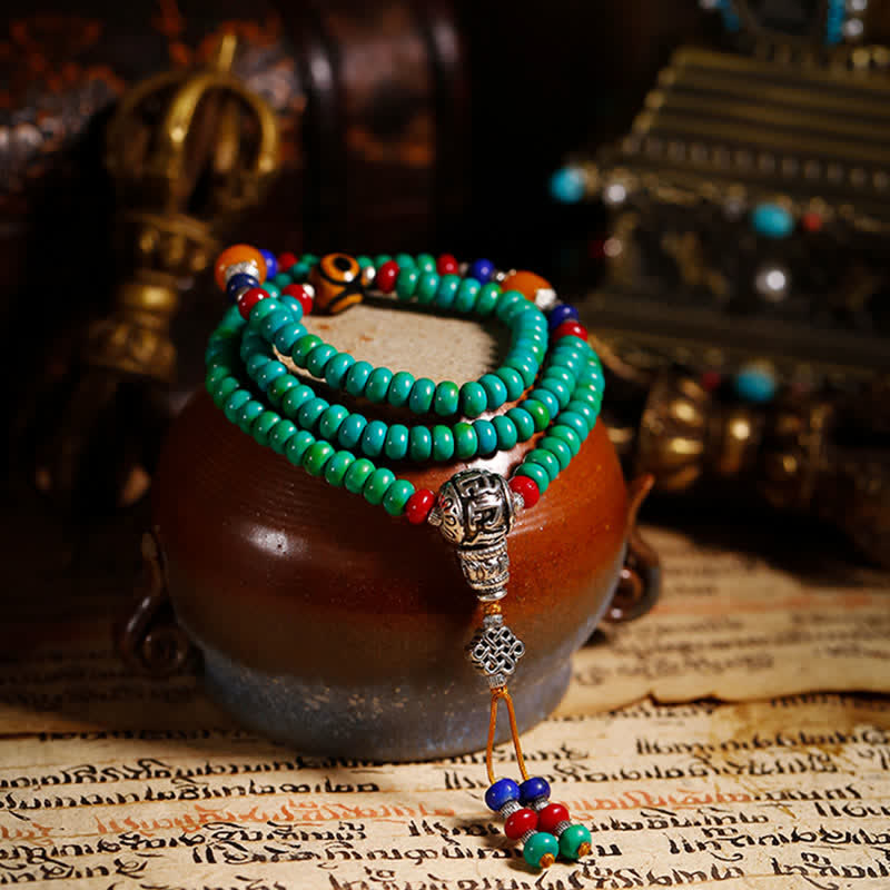 Wear FengShui 108 Mala Beads Tibetan Turquoise Dzi Bead Protection Bracelet