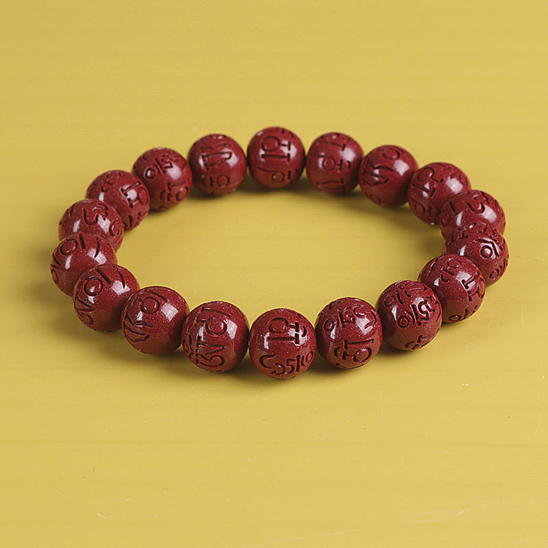 Wear FengShui Natural Double PiXiu Cinnabar Om Mani Padme Hum Wealth Luck Bead Bracelet