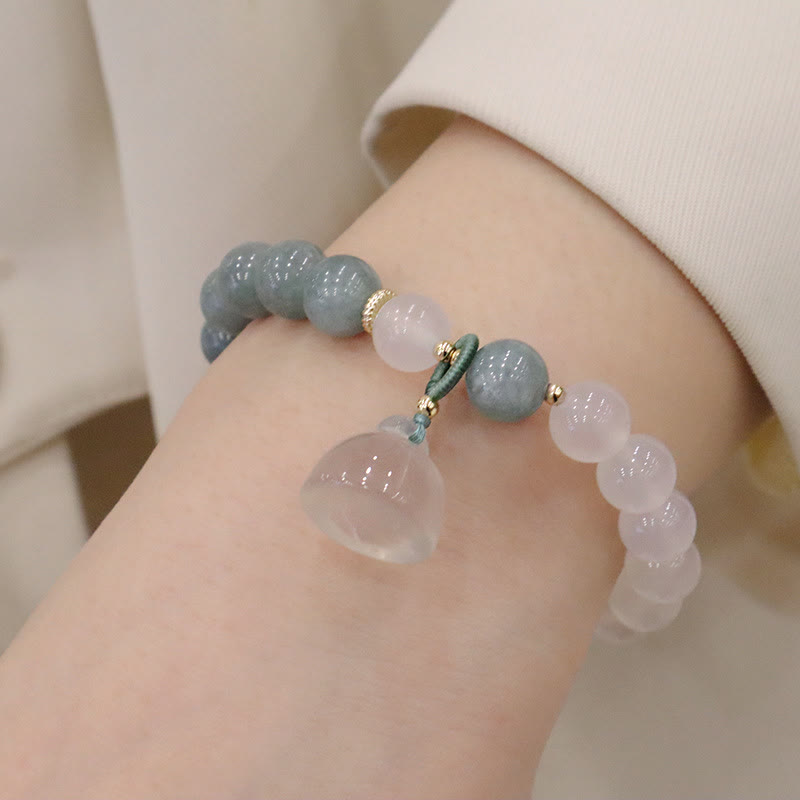 Wear FengShui White Agate Jade Lotus Flower Peace Buckle Protection Bracelet