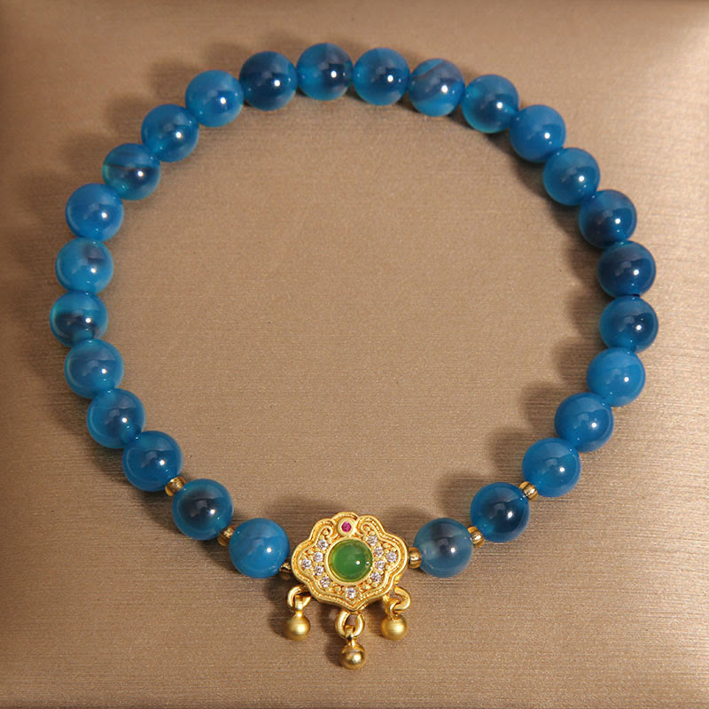 Wear FengShui Blue Candy Agate Chinese Lock Charm Healing Bracelet
