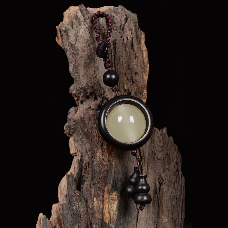 Wear FengShui Red Sandalwood Ebony Wood Green Sandalwood Luminous Lucky Bead Gourd Peace Key Chain