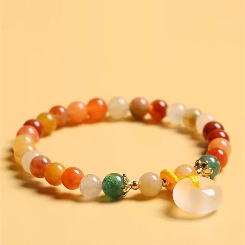 Wear FengShui 14K Gold Plated Colorful Golden Silk Jade Peace Buckle Wealth Bracelet