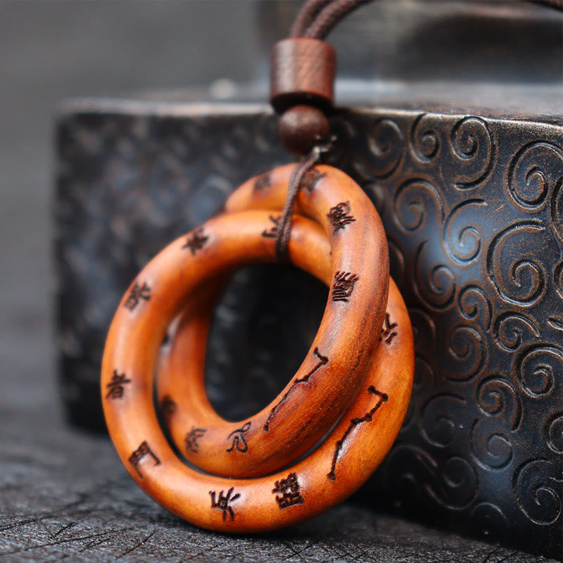 Wear FengShui Lightning Struck Jujube Wood Taoist Yin Yang Ring Qiankun Circle Leizu Taboo Luck Necklace Pendant