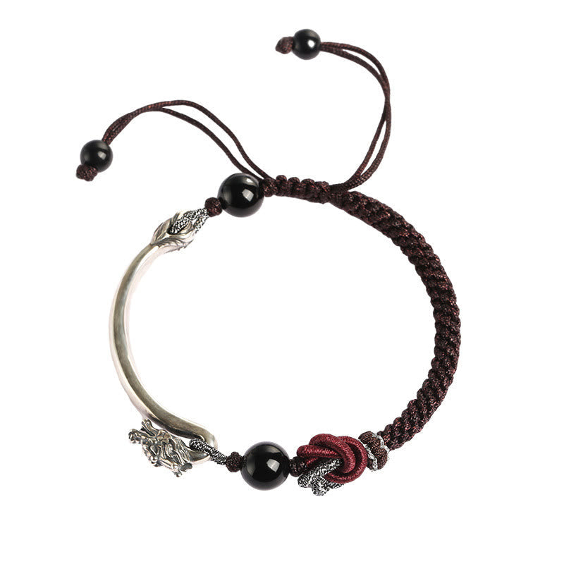 Wear FengShui 925 Sterling Silver Auspicious Dragon Success Handcrafted Braided Bracelet