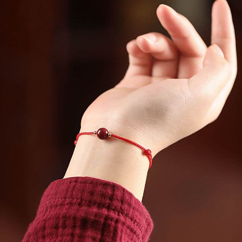 Wear FengShui Natural Lucky Cinnabar Bead Blessing String Bracelet Anklet