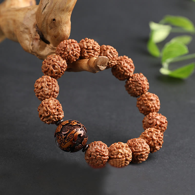 Wear FengShui Tibet Rudraksha Bodhi Seed PiXiu Copper Coin Wealth Luck Bracelet