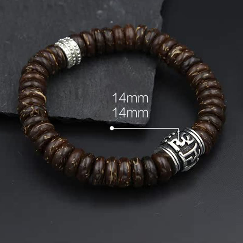 Wear FengShui Natural Tibetan Coconut Shell Om Mani Padme Hum Positive Bracelet