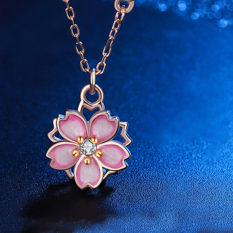 Wear FengShui 925 Sterling Silver Cherry Blossom Flower Rotatable Protection Necklace Pendant