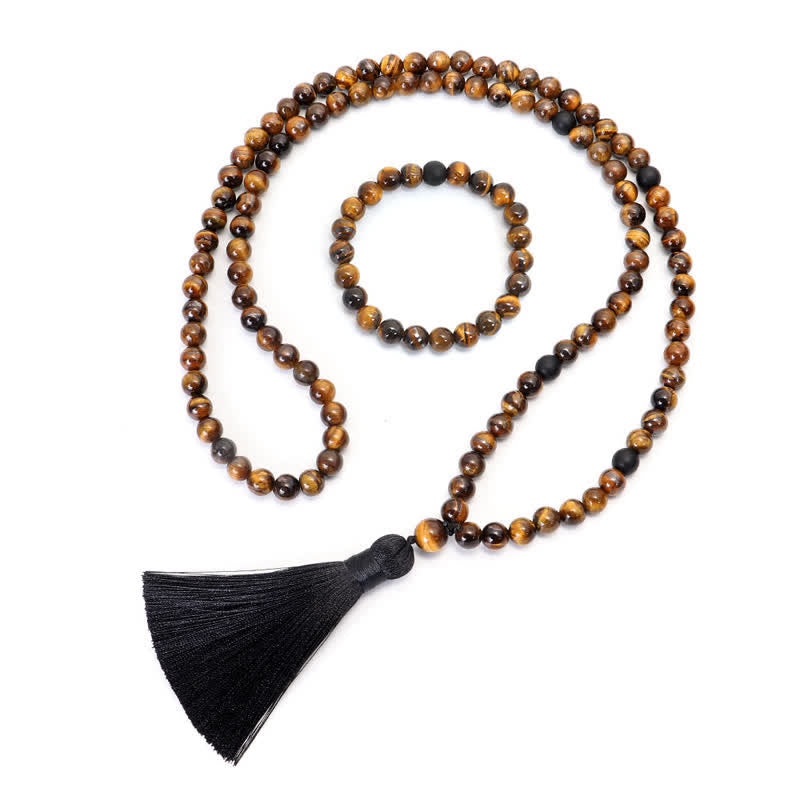 Wear FengShui 108 Beads Mala Tiger Eye Protection Tassel Bracelet