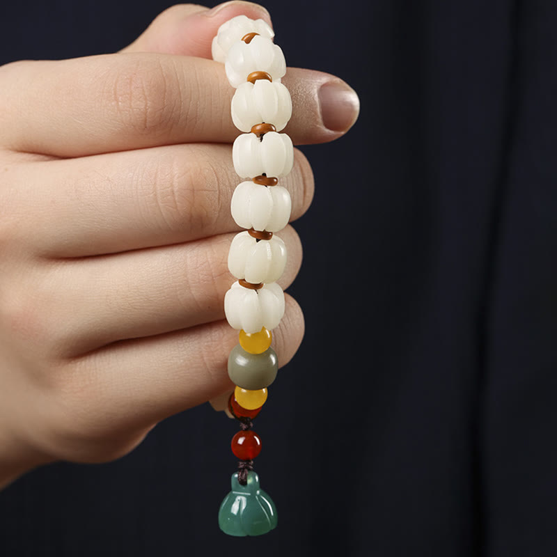 Wear FengShui Natural Bodhi Seed Red Agate Bodhi Calm Harmony Engraved Pumpkin Bead Lotus Bracelet