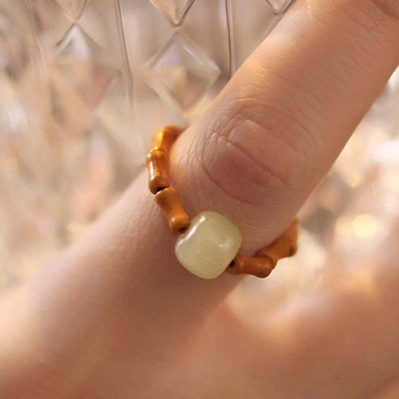 Wear FengShui Hetian Jade Beaded Bamboo Prosperity Luck Ring