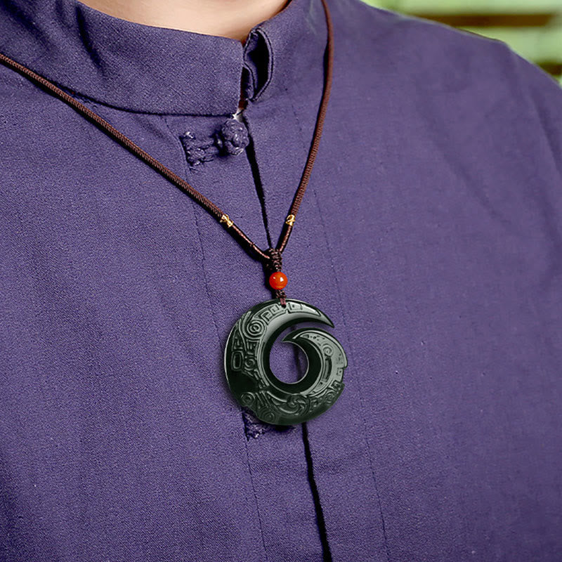Wear FengShui One's Luck Improves Design Patern Natural Hetian Cyan Jade Success Necklace Pendant