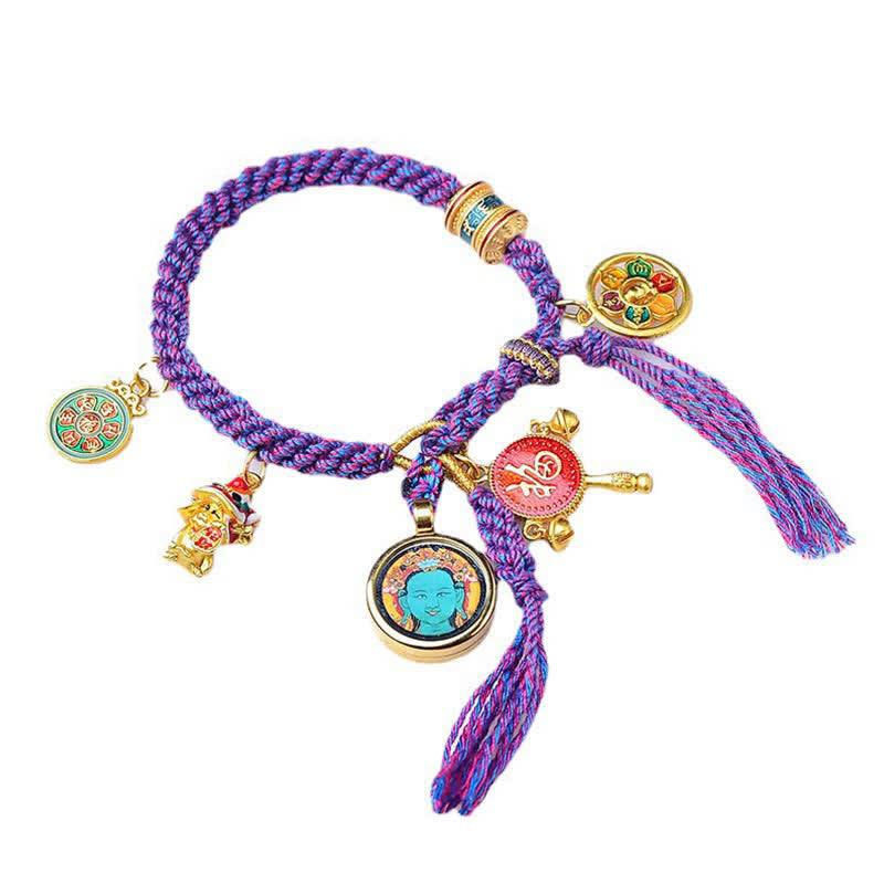 Wear FengShui Tibetan Green Tara Zakiram Goddess of Wealth Thangka Luck Braid String Bracelet