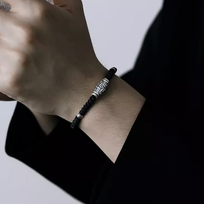 Wear FengShui 999 Sterling Silver Nine-Eye Dzi Bead Pattern Blessing Rope Bracelet