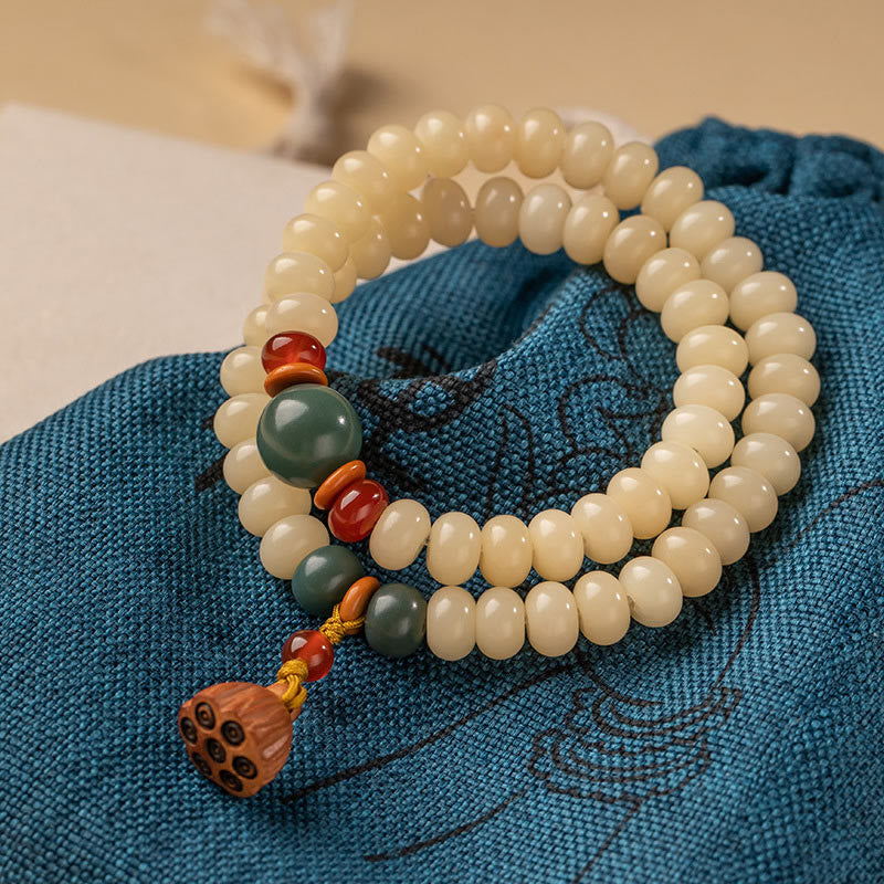Wear FengShui Bodhi Seed Lotus Pod Charm Peace Double Wrap Bracelet