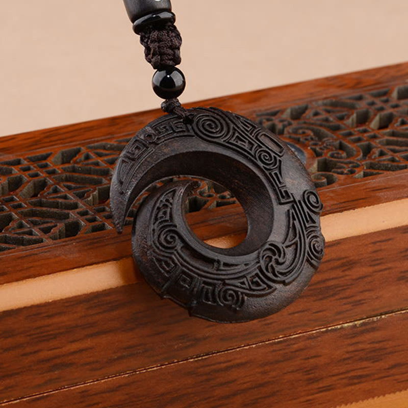 Wear FengShui Small Leaf Red Sandalwood Ebony Wood One's Luck Improves Design Patern Protection Necklace Pendant