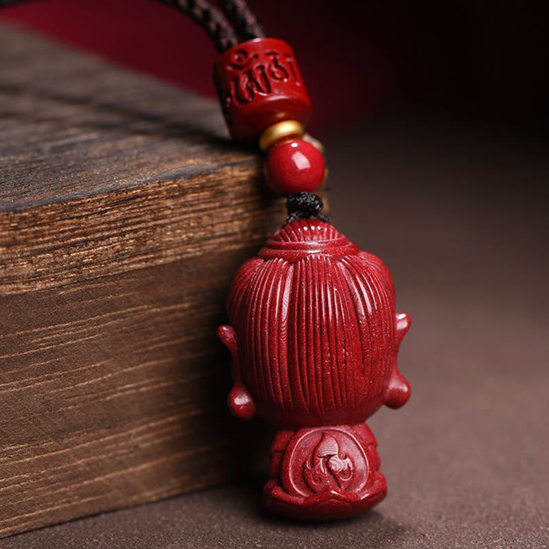 Wear FengShui Chinese Zodiac Natal Buddha Natural Cinnabar Amulet Keep Away Evil Spirits Necklace Pendant