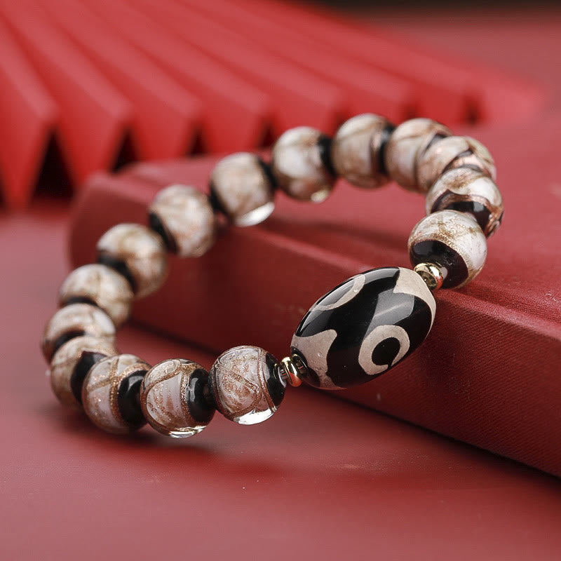 Wear FengShui Tibetan Nine-Eye Dzi Bead Three-eyed Dzi Bead Liuli Glass Bead Wealth Bracelet