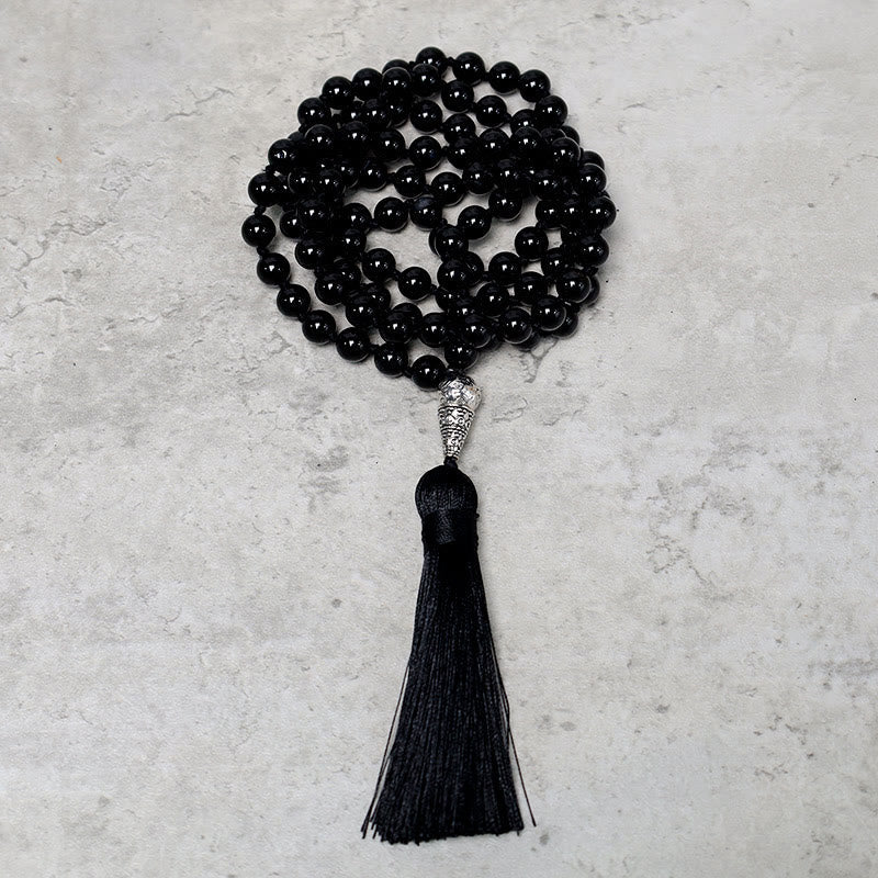 Wear FengShui 108 Mala Black Onyx Beads Yoga Meditation Prayer Beads Necklace