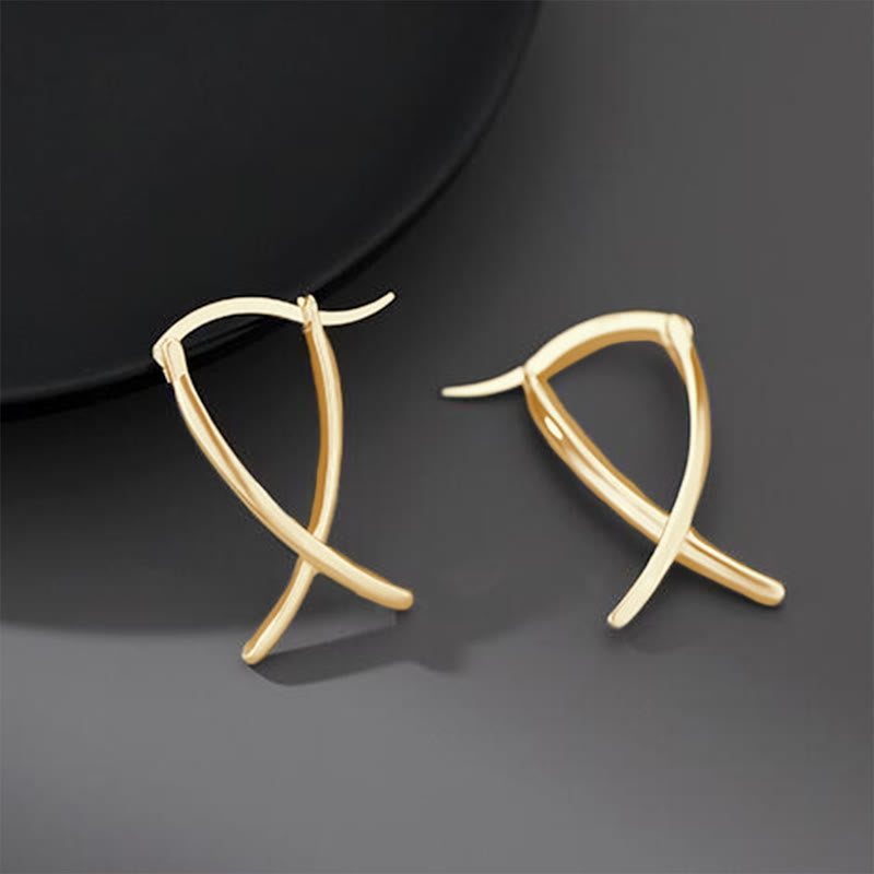 Wear FengShui Geometric Cross Design Luck Hoop Earrings