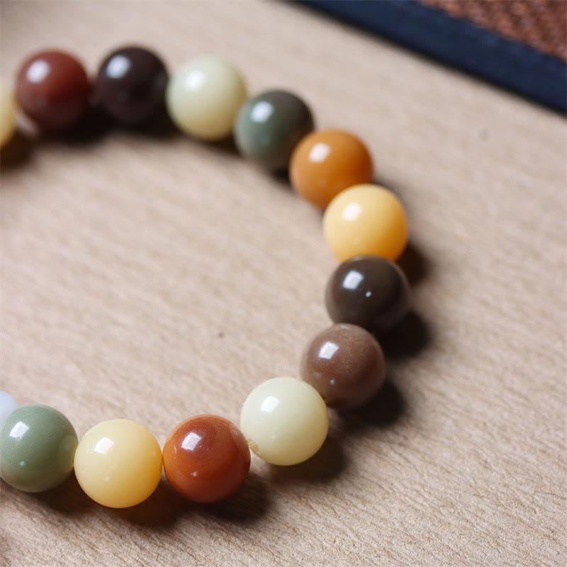 Wear FengShui Natural Multicolored Gradient Bodhi Seed Liuli Glass Charm Peace Bracelet
