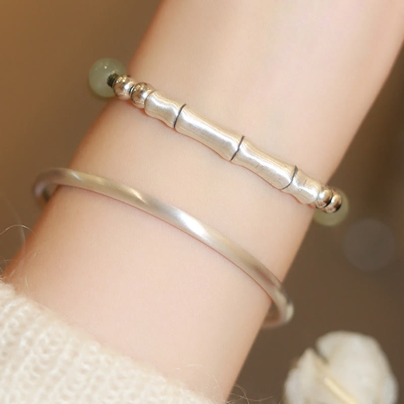 Wear FengShui 925 Sterling Silver Natural Jade Fu Character Bamboo Abundance Bracelet