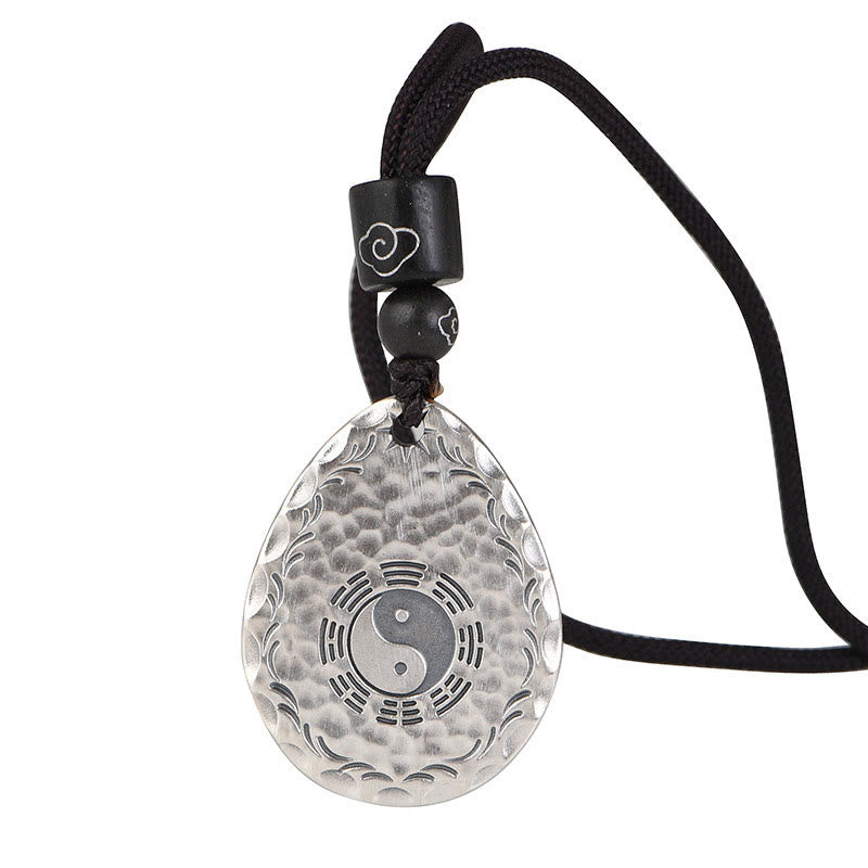 Wear FengShui Vintage 999 Sterling Silver Yin Yang Bagua Water Drop Design Balance Harmony Necklace Pendant