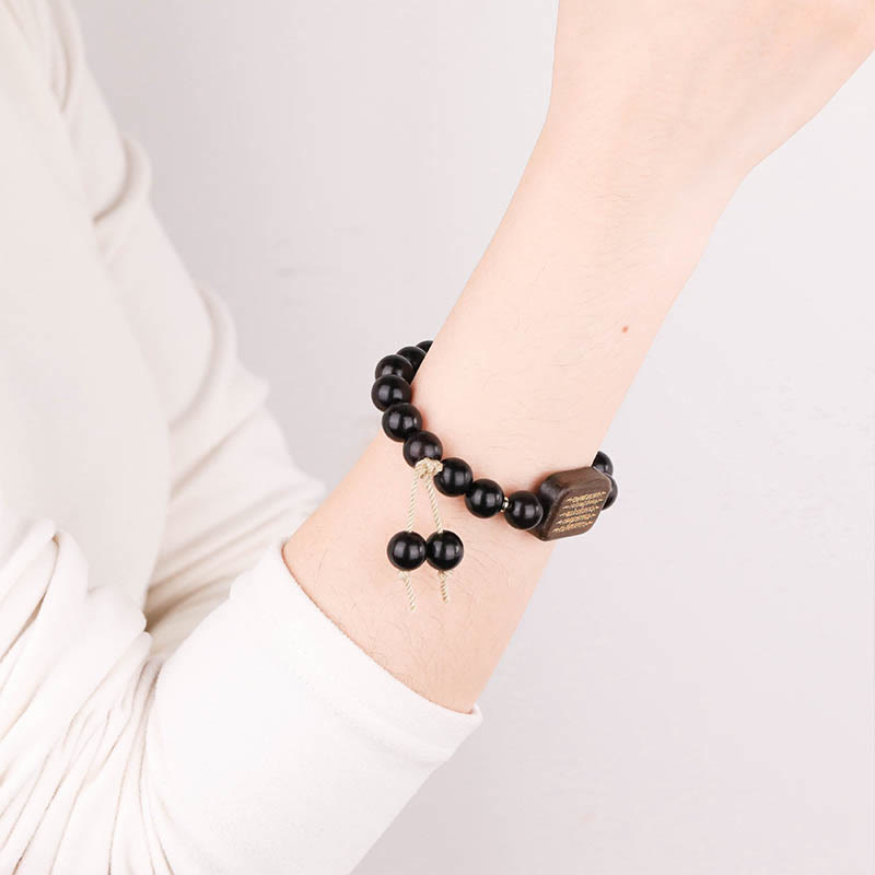 Wear FengShui Ebony Wood Scripture Engraved Peace Bracelet