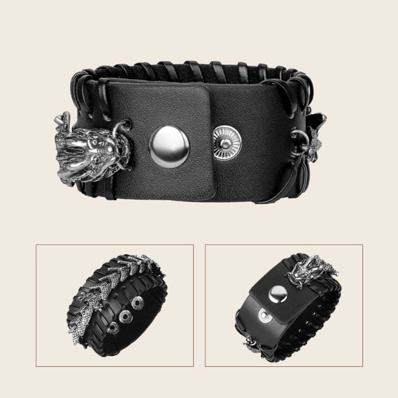Wear FengShui Dragon Leather Protection Weave Bracelet
