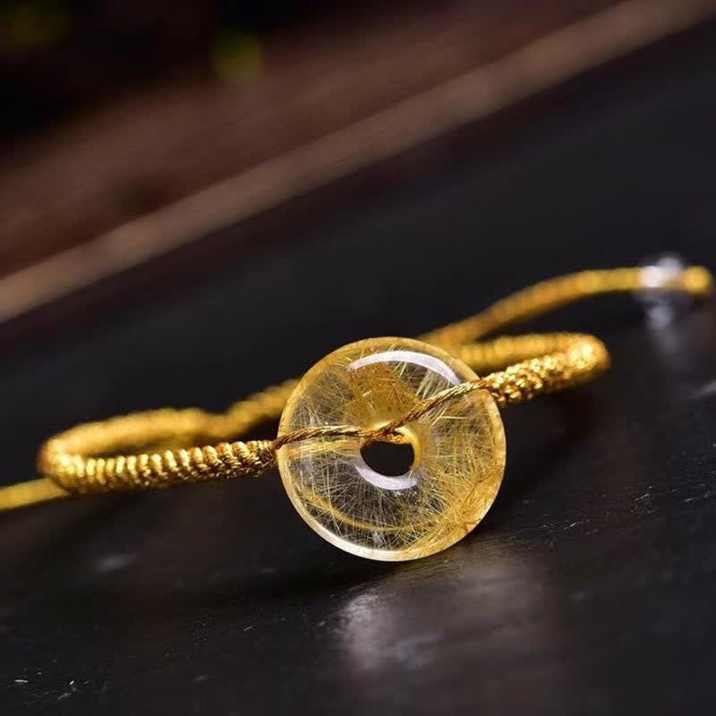 Wear FengShui Round Citrine Peace Buckle Happiness Braided Bracelet