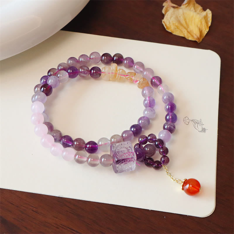 Wear FengShui Natural Amethyst Citrine Positive Transformation Double Wrap Bracelet