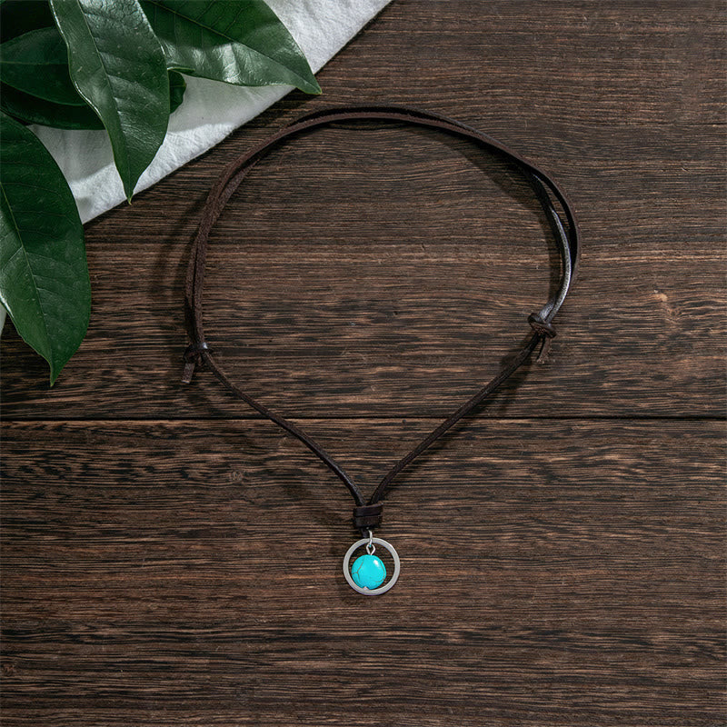 Wear FengShui Round Turquoise Stone Protection Strength Necklace Pendant